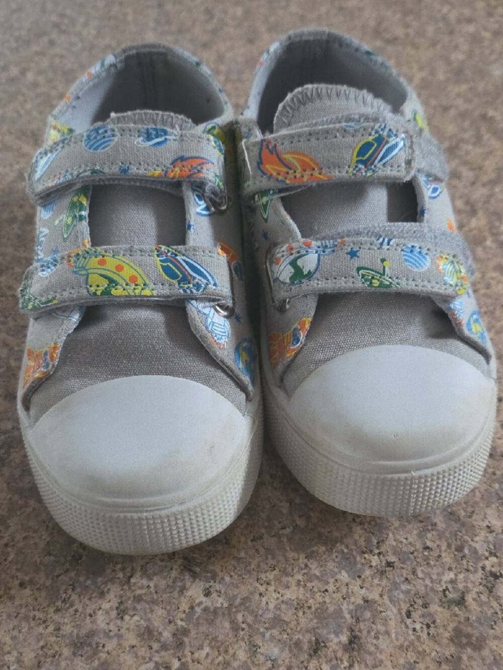 Kids Grey Canvas Light Up Sneakers with Colorful Space Print - Picture 4 of 5